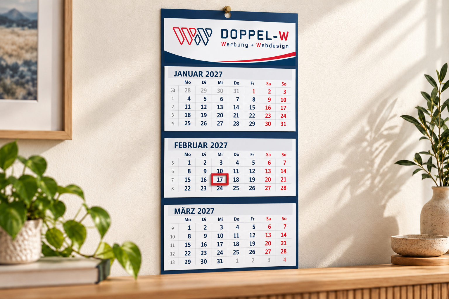 3-Monats-Wandkalender 2027 mit DOPPEL-W-Logo